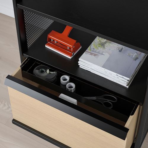 BEKANT, office cabinet with smart lock, black, 61x101 cm