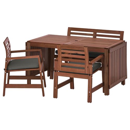 APPLARÖ, kanatlı yemek masası-sandalye-arkalıklı bank seti, kahverengi