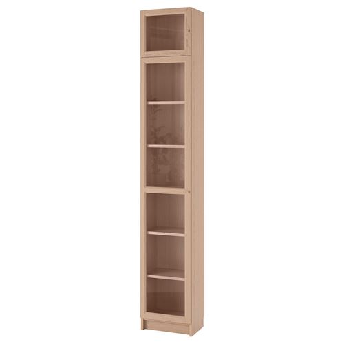BILLY/OXBERG white stained oak veneer 40x30x237 cm bookcase with glass