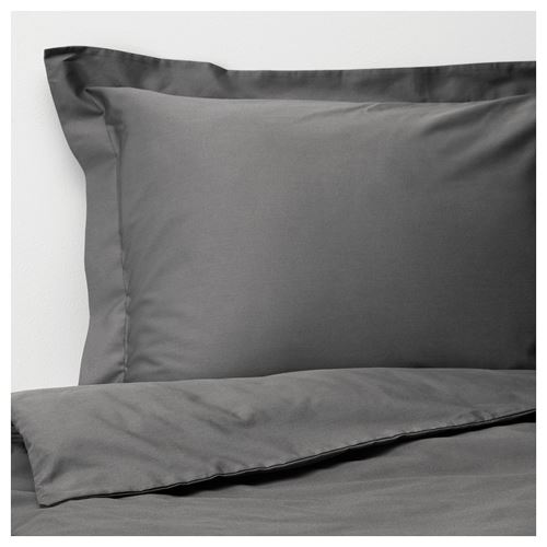 LUKTJASMIN, double quilt cover and 2 pillowcases, dark grey, 240x220/50x60 cm
