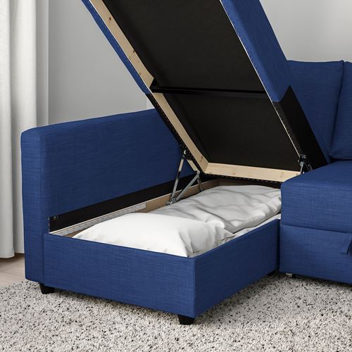 FRIHETEN, bazalı yataklı köşe kanepe, skiftebo mavi