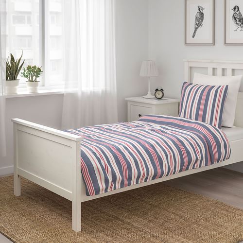 SMALSTAKRA, single quilt cover and pillowcase, blue/red striped, 150x200/50x60 cm