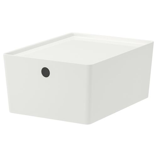 KUGGIS, box with lid, white, 26x35x15 cm
