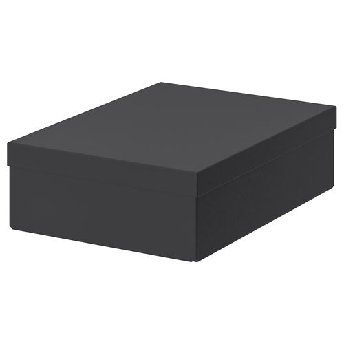TJENA, box with lid, black, 25x35x10 cm