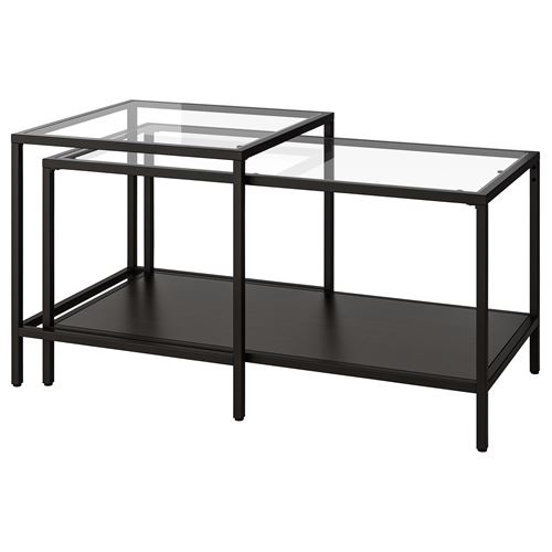 VITTSJÖ, coffee table set, black-brown/glass, 90x50 cm