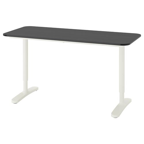 BEKANT, çalışma masası, siyah boyalı dişbudak kaplama-beyaz, 140x60 cm
