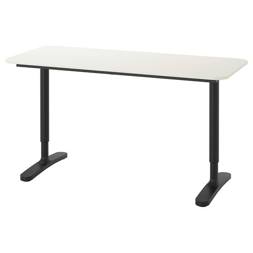 BEKANT, çalışma masası, beyaz siyah, 140x60 cm