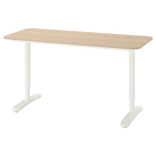 BEKANT, çalışma masası, beyaz-ağartılmış meşe kaplama, 140x60 cm