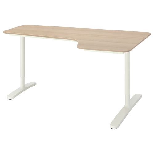 BEKANT, sağ köşe çalışma masası, beyaz-ağartılmış meşe kaplama, 160x110 cm