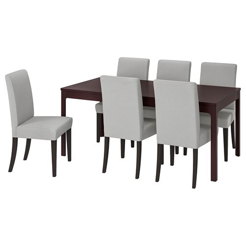 EKEDALEN/HENRIKSDAL, yemek masası takımı, koyu kahve-Orrsta açık gri, 6 sandalyeli
