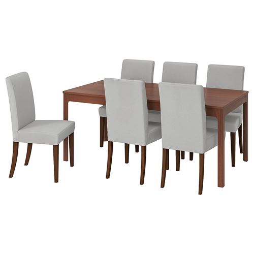 EKEDALEN/HENRIKSDAL, yemek masası takımı, kahverengi-Orrsta açık gri, 6 sandalyeli