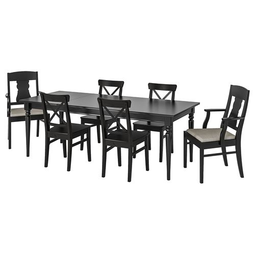 INGATORP/INGOLF, yemek masası takımı, siyah-nolhaga gri-bej, 6 sandalyeli