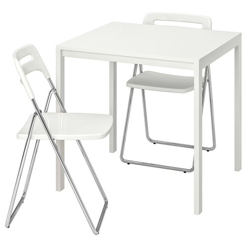 MELLTORP/NISSE, mutfak masası takımı, beyaz, 2 sandalyeli