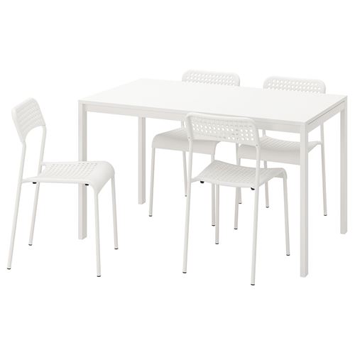 MELLTORP/ADDE, mutfak masası takımı, beyaz, 4 sandalyeli