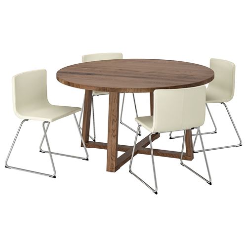 MÖRBYLANGA/BERNHARD, yemek masası takımı, meşe kaplama kahverengi vernikli-mjuk beyaz, 4 sandalyeli