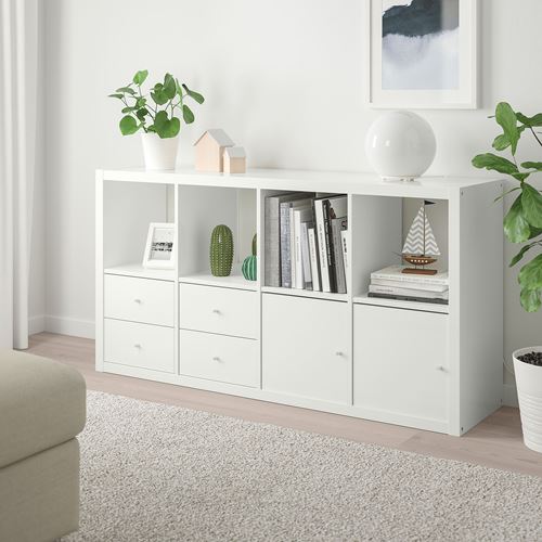 KALLAX, shelving unit, high-gloss white, 77x147 cm