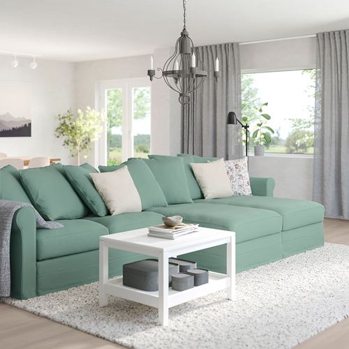 GRÖNLID, 2 chaise longues and 2-seat sofa, ljungen light green