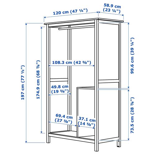 HEMNES, sliding door-wardrobe, white, 120x59x197 cm