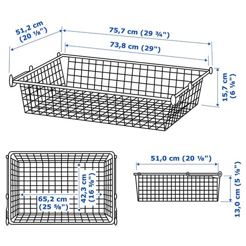 HJALPA, metal basket with pull-out rail, white, 80x55 cm