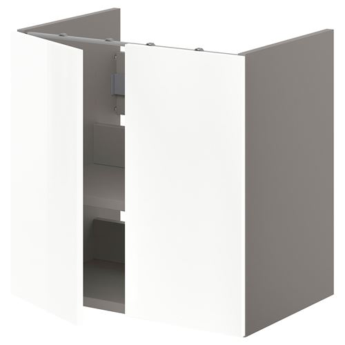 ENHET, lavabo dolabı, gri-parlak cila beyaz, 60x42x60 cm