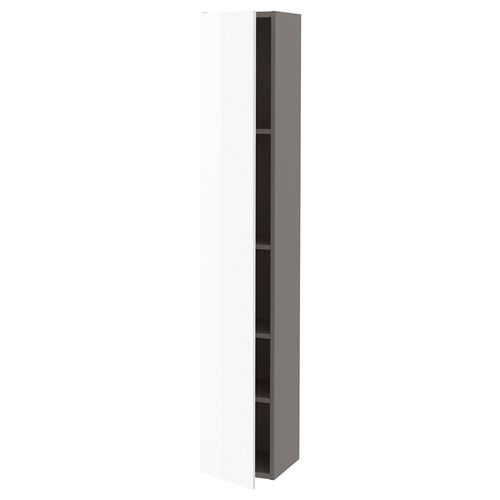 ENHET, kapaklı yüksek dolap, gri-parlak cila beyaz, 30x30x180 cm