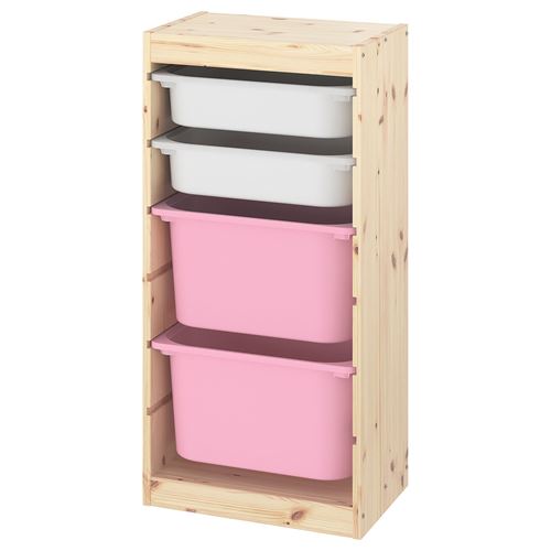 TROFAST, storage-unit, pine/white/pink, 44x30x91 cm
