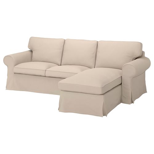 EKTORP, 2-seat sofa and chaise longue cover, Hallarp beige