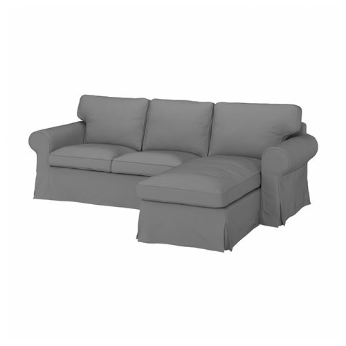 EKTORP, 2-seat sofa and chaise longue cover, Remmarn light grey