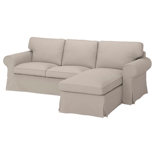 EKTORP, 2-seat sofa and chaise longue cover, totebo light beige