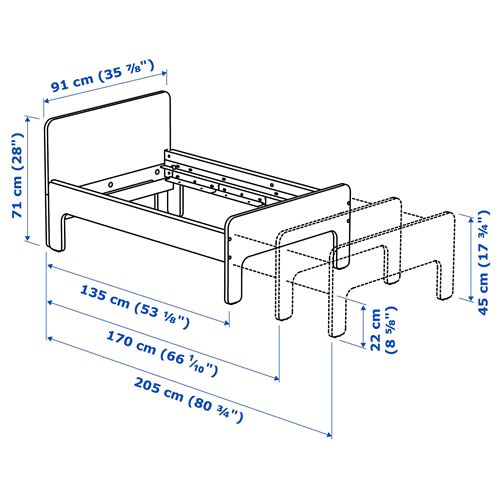 SLAKT/LURÖY, extendable bed, white, 80x200 cm