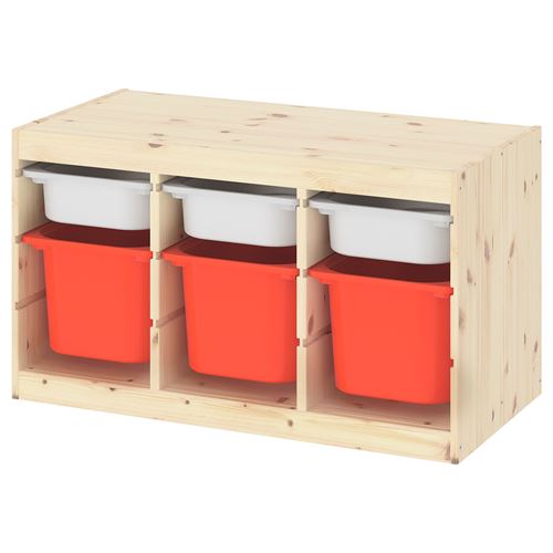 TROFAST, storage-unit, pine/white/orange, 94x44x52 cm