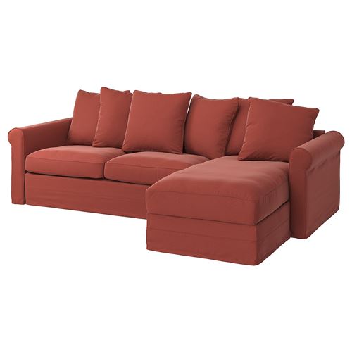 GRÖNLID, 2'li yataklı kanepe ve uzanma koltuğu, ljungen açık kırmızı