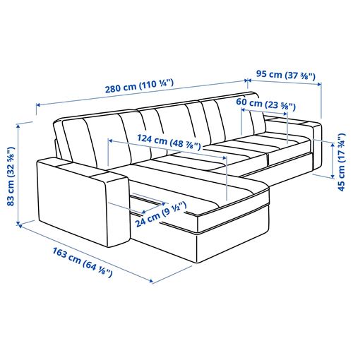 KIVIK, 2'li kanepe ve uzanma koltuğu, kelinge gri-turkuaz