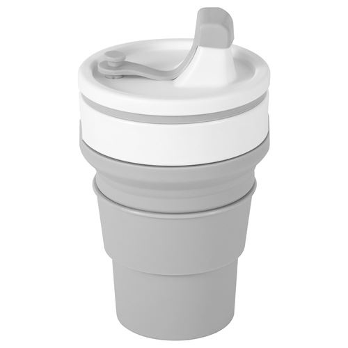 FRUKOSTMAL, travel mug, grey/white, 350 ml