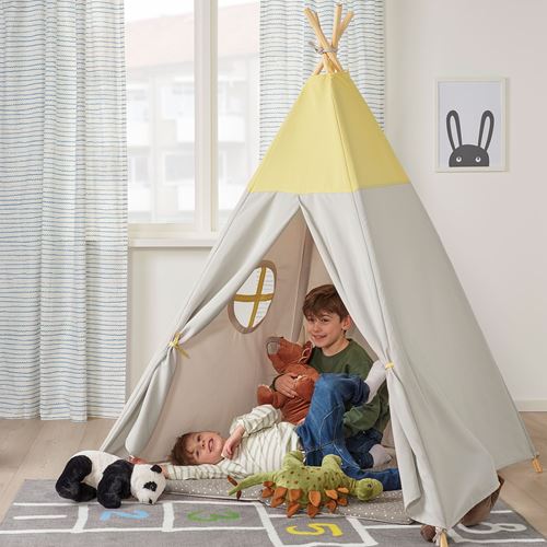 HÖVLIG, children's tent, grey/yellow, 120 cm
