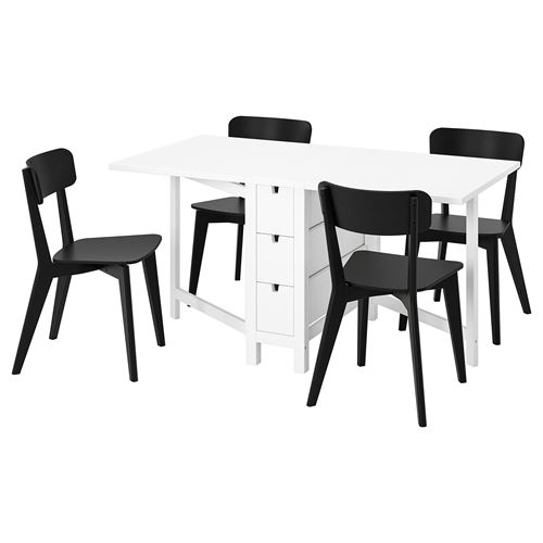 NORDEN/LISABO, mutfak masası takımı, beyaz-siyah, 4 sandalyeli