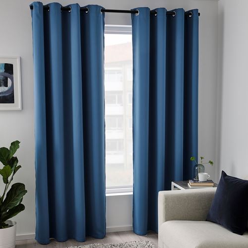 HILLEBORG, blackout curtain, 1 pair, blue, 145x300 cm