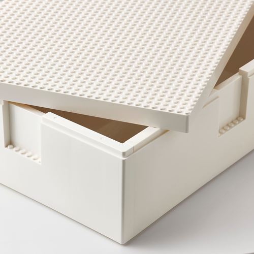 BYGGLEK, kapaklı LEGO® kutusu, beyaz, 35x26x12 cm