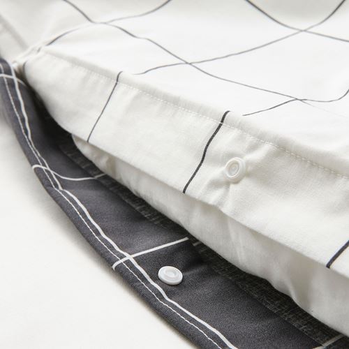 VITKLOVER, single quilt cover and pillowcase, white black, 150x200/50x60 cm