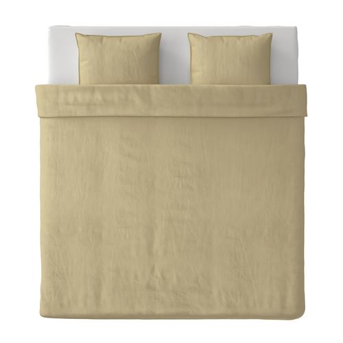 ANGSLILJA, double quilt cover and 2 pillowcases, green-beige, 240x220/50x60 cm