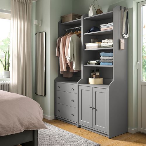 HAUGA, storage combination, grey, 139x46x199 cm