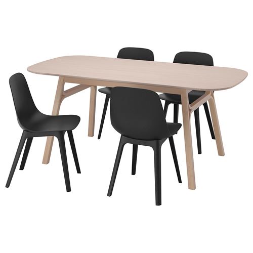VOXLÖV/ODGER, yemek masası takımı, bambu-antrasit, 4 sandalyeli
