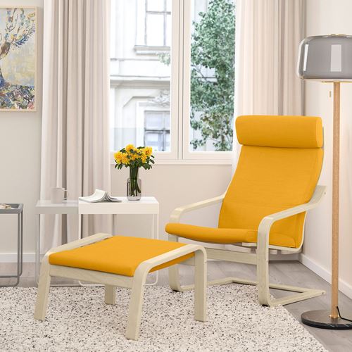 POANG, footstool, skiftebo yellow/birch