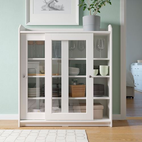HAUGA, glass-door cabinet, white, 105x116 cm