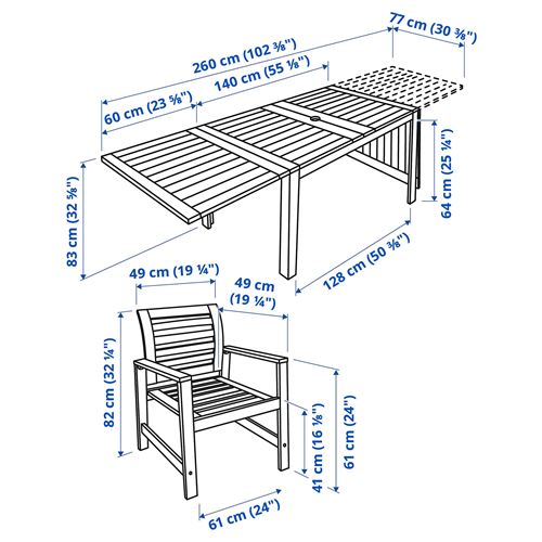 APPLARÖ, kanatlı yemek masası ve sandalye seti, kahverengi