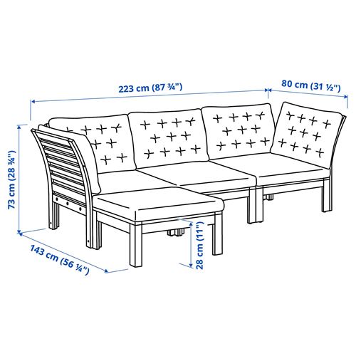 APPLARÖ, 3-seat sofa with footstool, brown, 143/223x80x80 cm