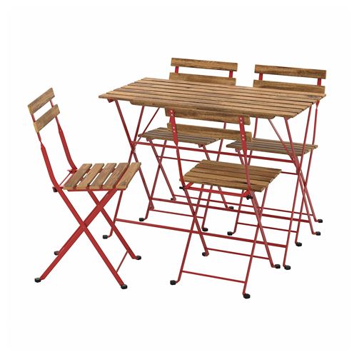 TARNÖ, folding chair and table set, red-brown