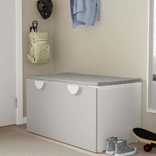 SMASTAD, bench with storage, white/grey, 90x50x48 cm