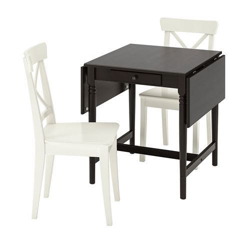 INGATORP/INGOLF, mutfak masası takımı, siyah-beyaz, 2 sandalyeli