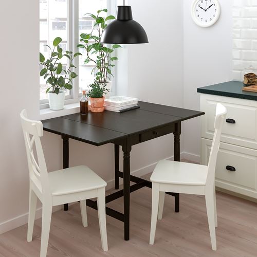 INGATORP/INGOLF, mutfak masası takımı, siyah-beyaz, 2 sandalyeli